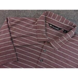 Travis Mathew Shirt Mens Large Red White Stripe Golf Polo Short Sleeve Size L